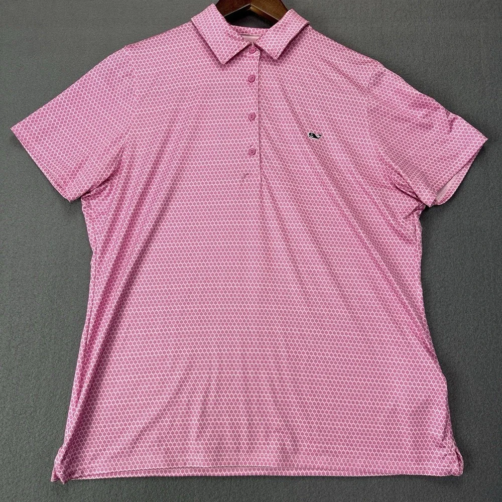 Vineyard Vines Polo Shirt Women Medium Top Performance Pink Tree Pattern *flaw*